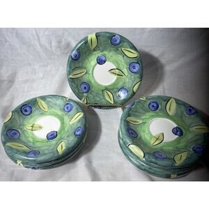 Bob Mackie Ceramic Saucer Blueberries Leaves